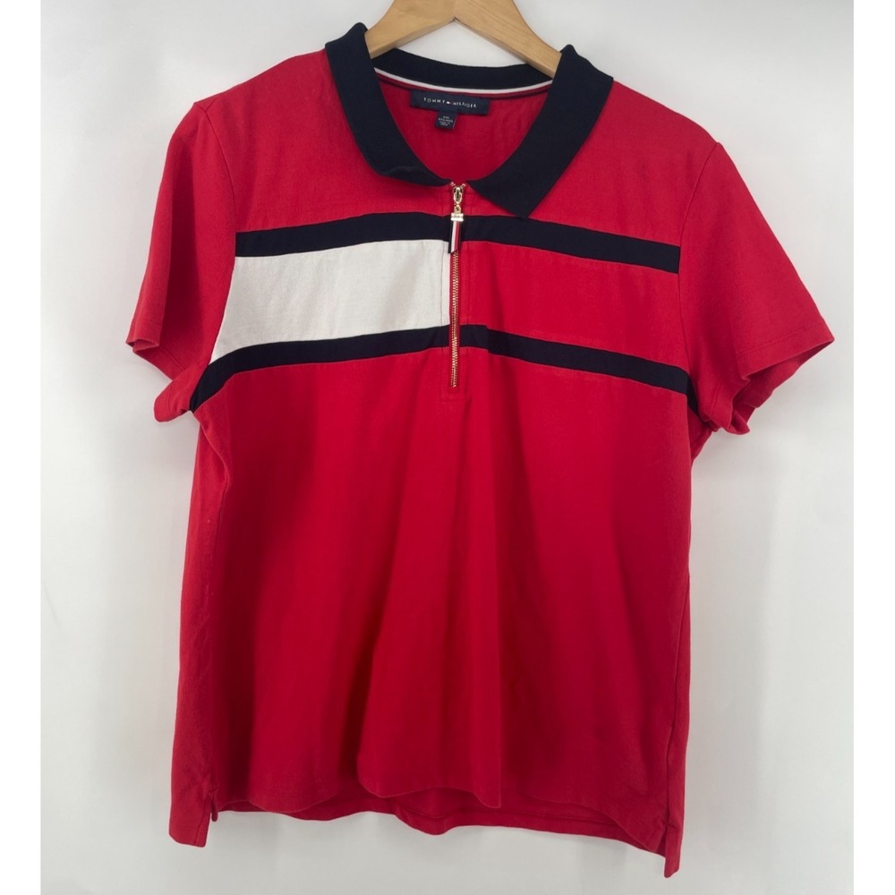 Tommy Hilfiger Polo Shirt Women XXL Zip Collar Colorblock Preppy Retro Golf Lot - Picture 2 of 15
